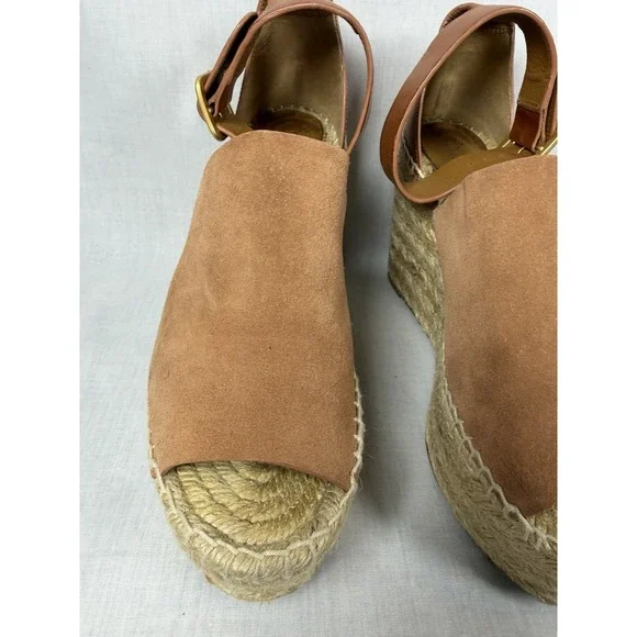 Chloé Ida Espadrille Wedge Sandals Brown Leather Platform Ankle Strap EU 38 - Picture 3 of 13